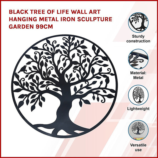 Randy & Travis Machinery Black Tree Of Life Hanging Metal Iron Sculpture Garden 99Cm Wall Art