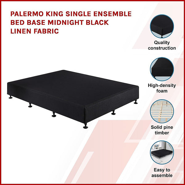Palermo King Single Ensemble Bed Base Midnight Black Linen Fabric King Single Bed Frames