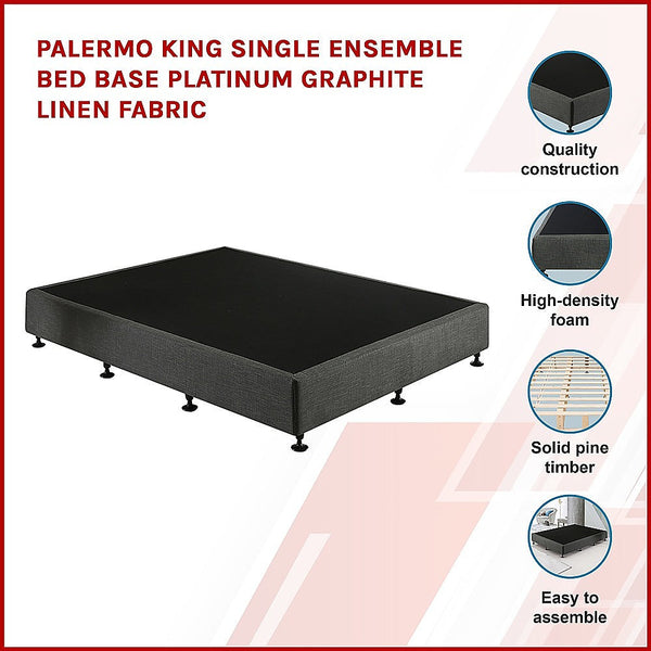 Palermo King Single Ensemble Bed Base Platinum Graphite Linen Fabric King Single Bed Frames