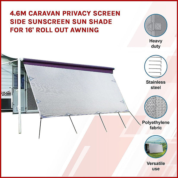 Bariloche 4.6M Privacy Screen Side Sunscreen Shade For 16' Roll Out Awning Awning & Canopy Parts