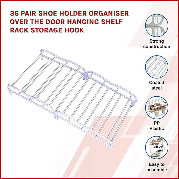 Randy & Travis Machinery 36 Pair Shoe Holder Organiser Over The Door Hanging Shelf Rack Storage Hook Shoe Organisers