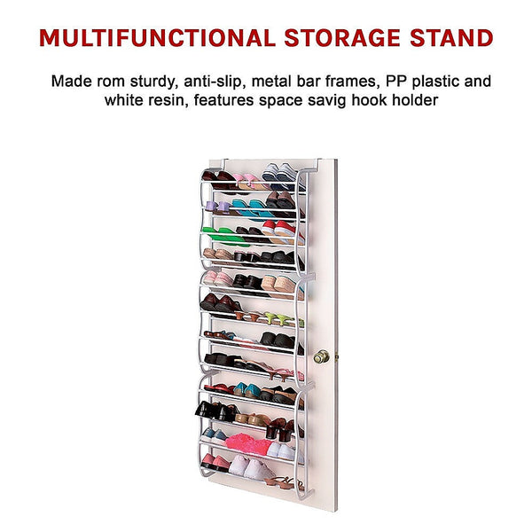Randy & Travis Machinery 36 Pair Shoe Holder Organiser Over The Door Hanging Shelf Rack Storage Hook Shoe Organisers