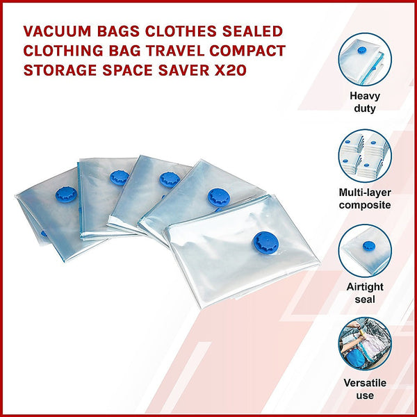Vacuum Bags Clothes Sealed Clothing Travel Compact Storage Space Saver X20