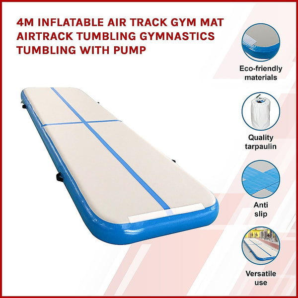 4M Inflatable Air Track Gym Mat Airtrack Tumbling Gymnastics With Pump