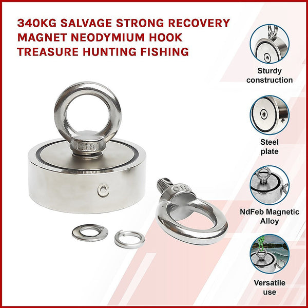 340Kg Salvage Strong Recovery Mag Net Neodymium Hook Treasure Hunt Fishing Lifting Magnets