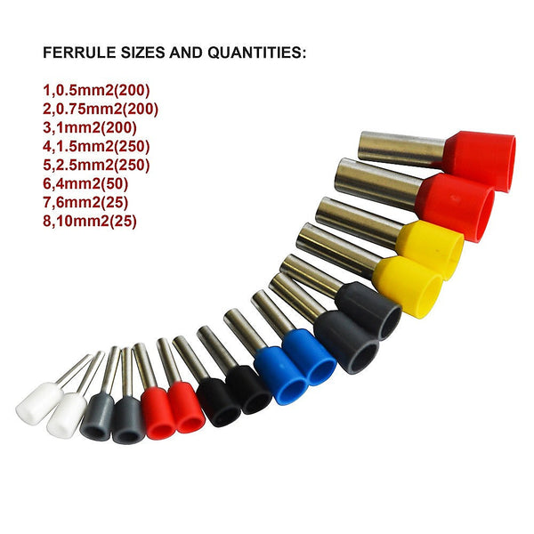 1200Pcs Bootlace Ferrule Crimper Kit 0.25 10Mm2 Cord End Ratchet Crimping Tool Hand Crimpers & Strippers