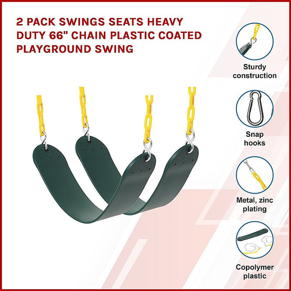 Randy & Travis Machinery 2 Pack Swing Seats Heavy Duty 66 Inch Chain Plastic Coated Playground Set Outdoor Swings