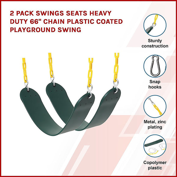 2 Pack Swings Seats Heavy Duty 66" Chain Plastic Coated Playground