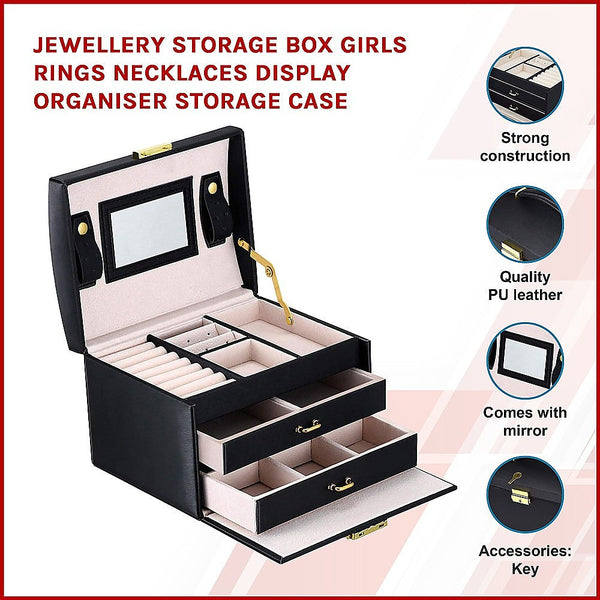 Jewellery Storage Box Girls Rings Necklaces Display Organiser Case