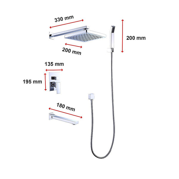 Della Francesca 8" Rain Shower Head Straight Wall Arm Mixer Set Bath Spout Outlet Tap Shower Heads & Combos