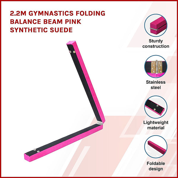 Randy & Travis Machinery 2.2M Gymnastics Folding Balance Beam Pink Synthetic Suede Balance Beams