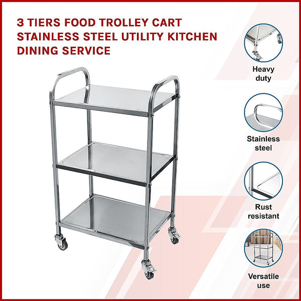 Randy & Travis Machinery 3 Tiers Food Trolley Cart Stainless Steel Utility Kitchen Dining Service Kitchen Carts