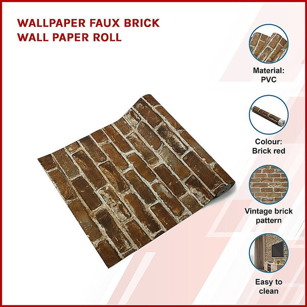 Wallpaper Faux Brick Paper Roll