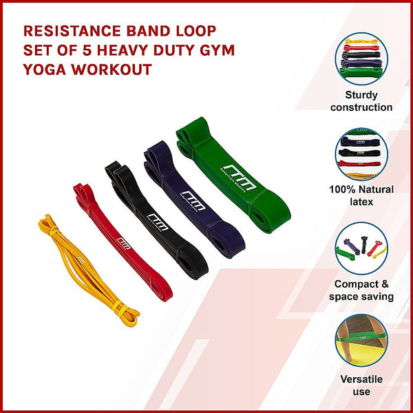 Randy & Travis Machinery Resistance Band Loop Set Of 5 Heavy Duty Gym Yoga Workout Resistance Trainers