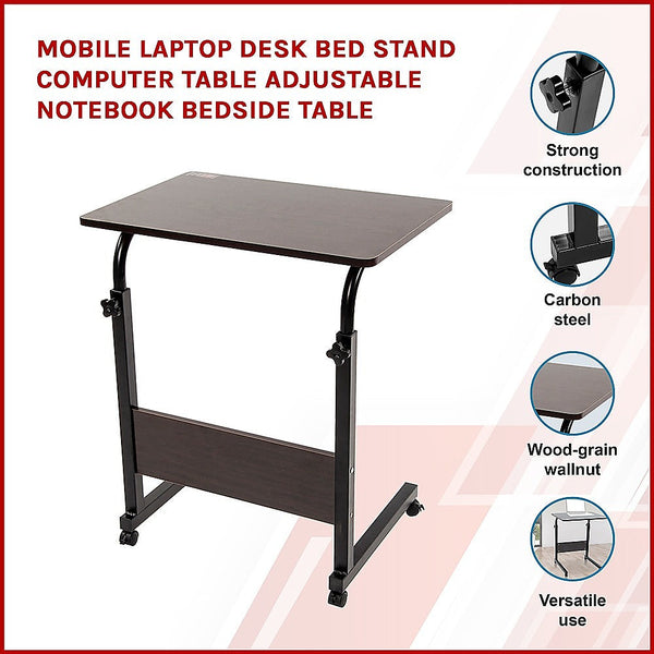 Mobile Laptop Desk Bed Stand Computer Table Adjustable Notebook Bedside