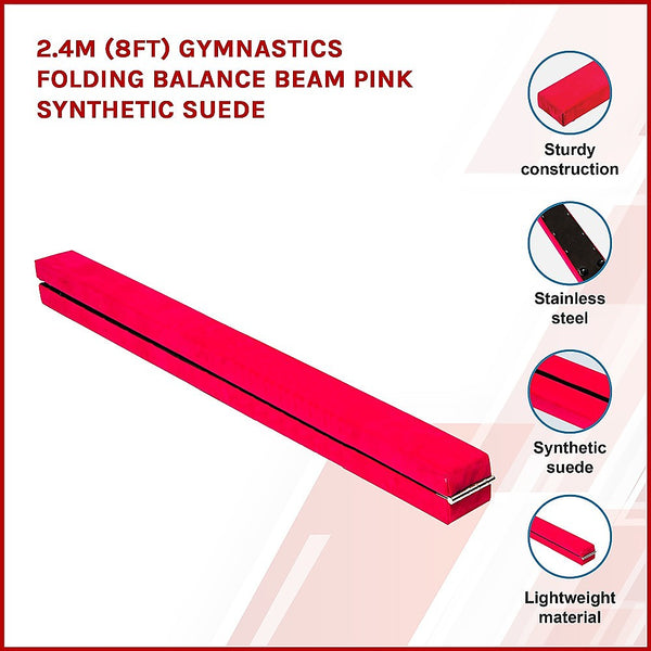 Randy & Travis Machinery 2.4M (8Ft) Gymnastics Folding Balance Beam Pink Synthetic Suede Balance Beams