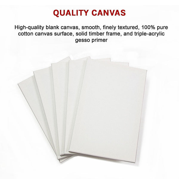 Randy & Travis Machinery 5 Pack Of 20X30cm Artist Blank Canvases Large White Range Oil Acrylic Wood Stretched Canvas