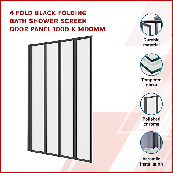 Della Francesca 4 Fold Black Folding Bath Shower Screen Door Panel 1000 X 1400Mm Shower Enclosures