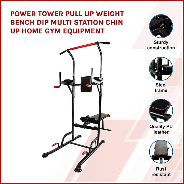 Power Tower Pull Up Weight Bench Dip Multi Station Chin Home Gym Equipment