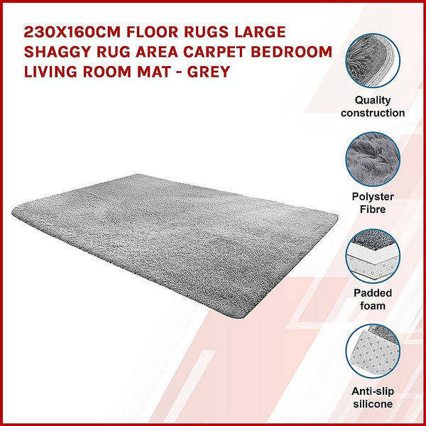 230X160cm Floor Rugs Large Shaggy Area Carpet Bedroom Living Room Mat - Grey