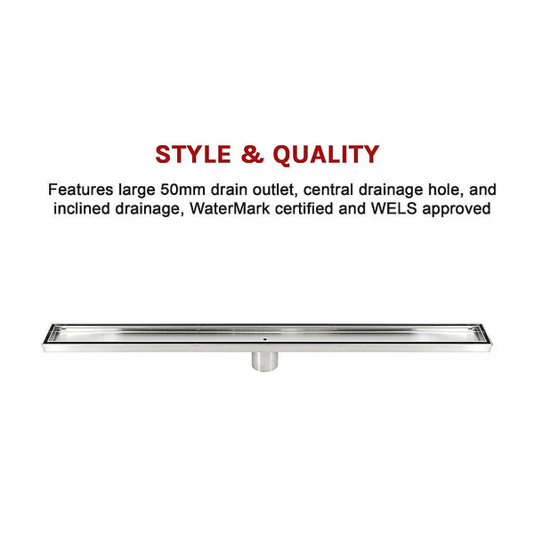 Della Francesca 800Mm Tile Insert Shower Bathroom Stainless Steel Grate Drain W/Centre Outlet Floor Waste Drain Grates