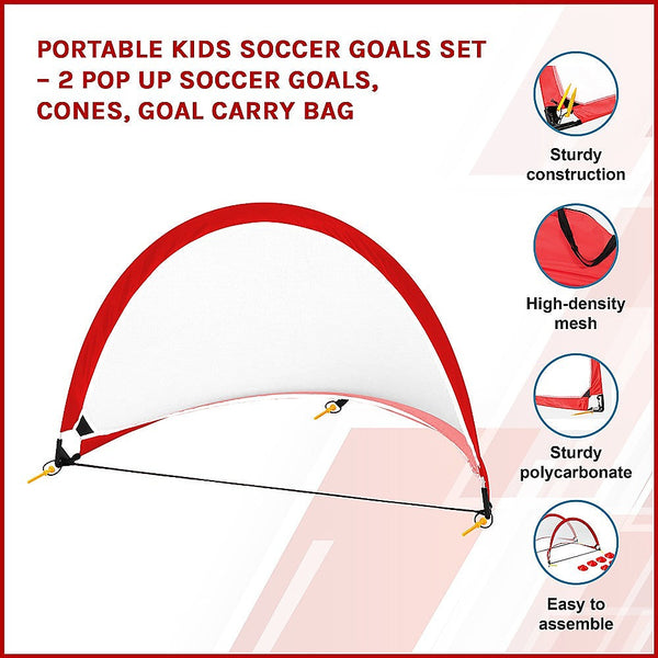 Portable Kids Soccer Goals Set 2 Pop Up Goals, Cones, Carry Bag