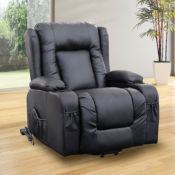 Palermo Recliner Chair Electric Massage Lift Heated Leather Lounge Sofa Black Electric Massage Chairs