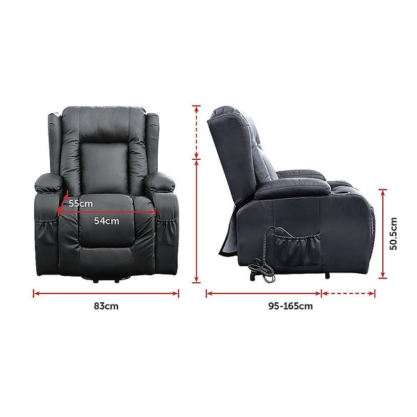 Palermo Recliner Chair Electric Massage Lift Heated Leather Lounge Sofa Black Electric Massage Chairs