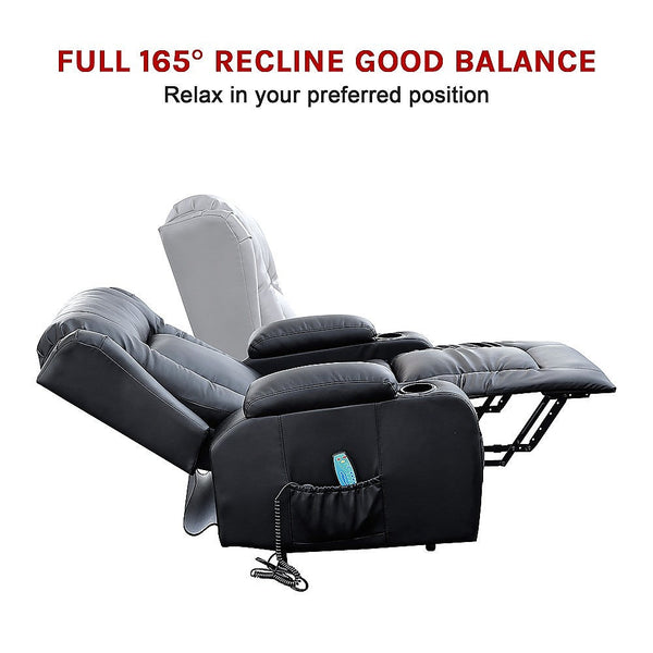 Palermo Recliner Chair Electric Massage Lift Heated Leather Lounge Sofa Black Electric Massage Chairs