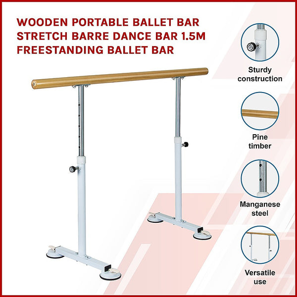 Randy & Travis Machinery Portable Ballet Bar Stretch Barre Dance 1.5M Freestanding Ballet Barres