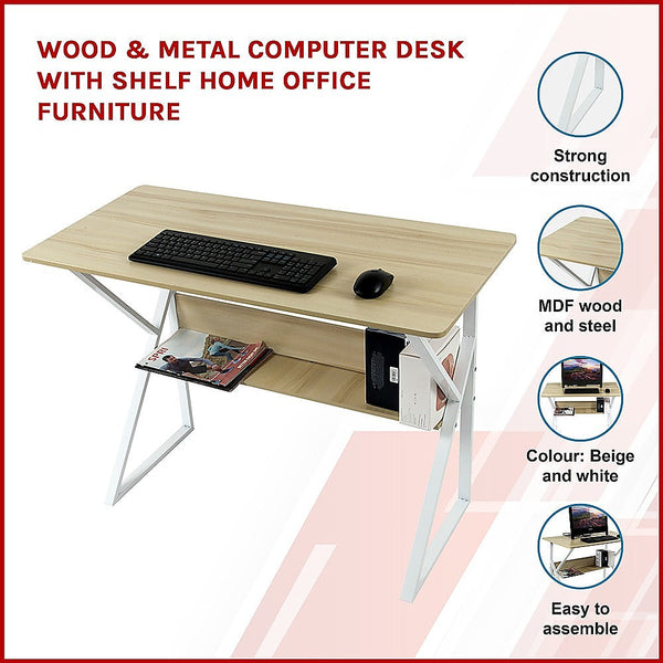 Randy & Travis Machinery Wood Metal Computer Desk With Shelf Home Office Furniture Home Office Desks