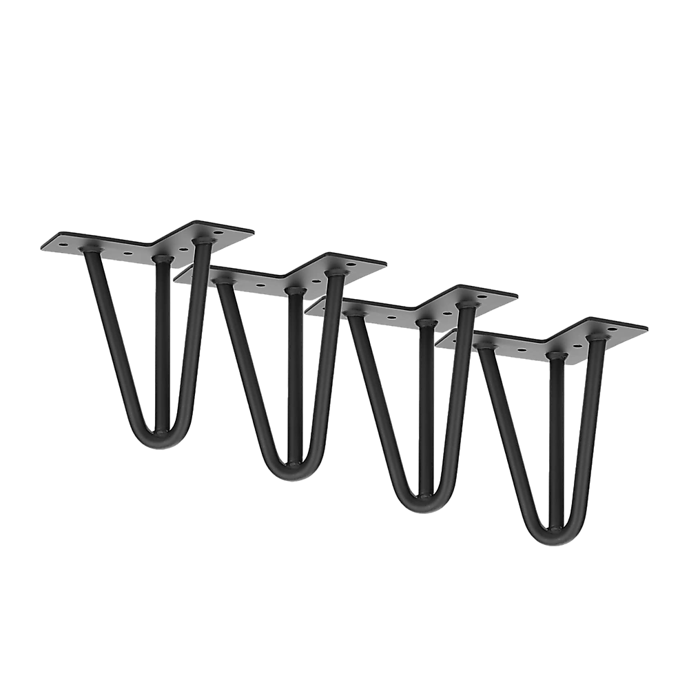 Set Of 4 Industrial 3-Rod Retro Hairpin Table Legs 12Mm Steel Bench Desk 11Cm Black