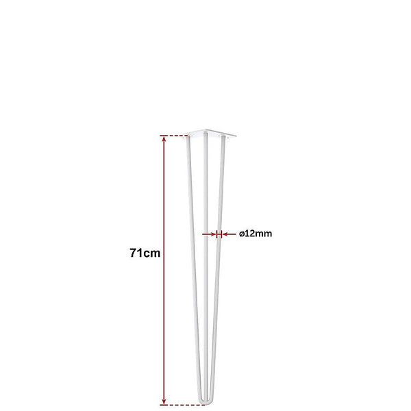 Della Francesca Set Of 4 3 Rod Retro Hairpin Table Legs 12Mm Steel Bench Desk 71Cm White Home Office Desks