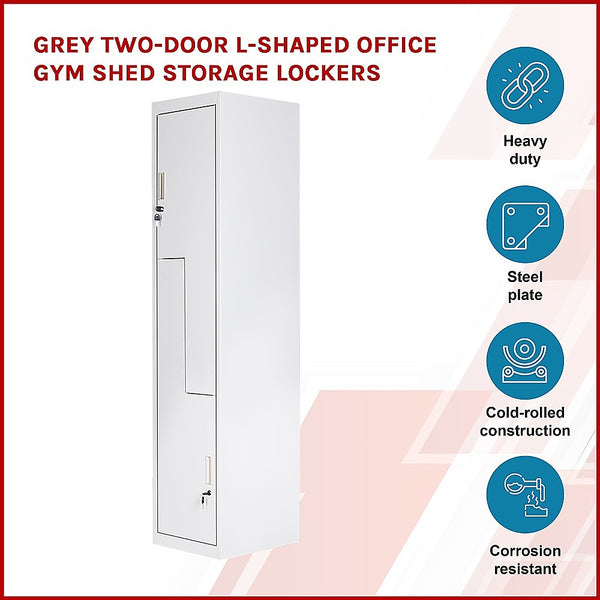 Grey Two-Door L-Shaped Office Gym Shed Storage Lockers