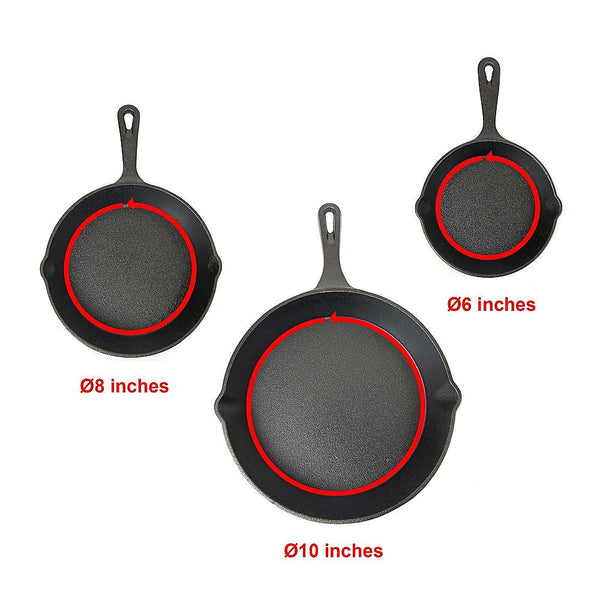 Randy & Travis Machinery Pre Seasoned Cast Iron Skillet Fry Pan Set 3 Pcs Frying Frying & Grill Pans
