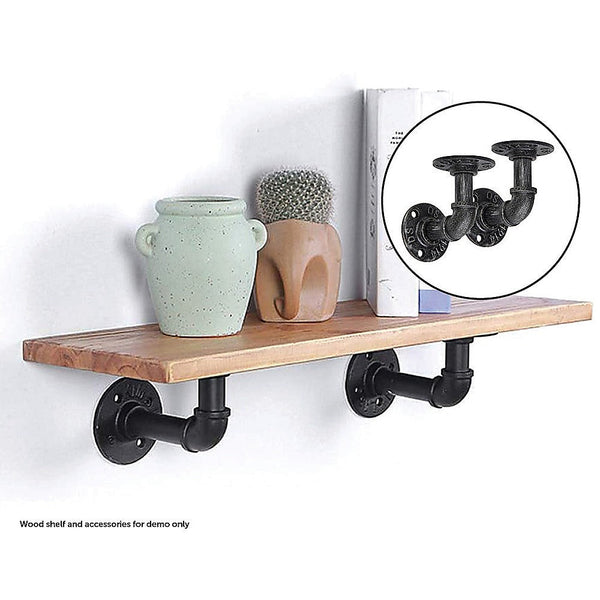 Randy & Travis Machinery Black Iron Pipe Bracket Wall Mounted Floating Shelf Set Of 2 Hanging Shelves