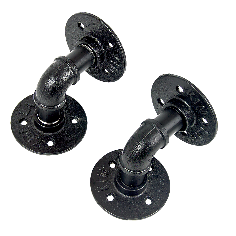 Randy & Travis Machinery Black Iron Pipe Bracket Wall Mounted Floating Shelf Set Of 2 Hanging Shelves