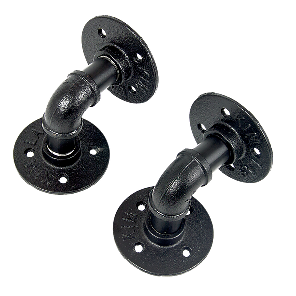 Randy & Travis Machinery Black Iron Pipe Bracket Wall Mounted Floating Shelf Set Of 2 Hanging Shelves