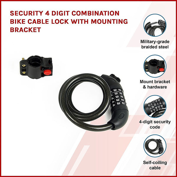 Randy & Travis Machinery Security 5 Digit Combination Bike Cable Lock With Mounting Bracket Locks & Security