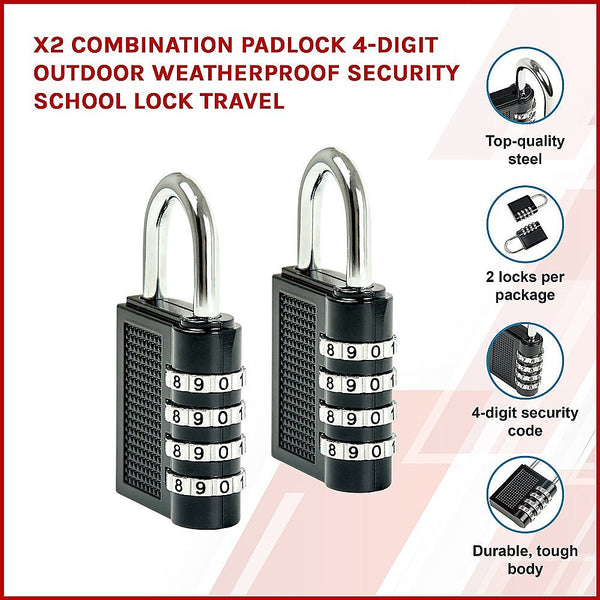 X2 Combination Padlock 4-Digit Outdoor Weatherproof Security School Lock Travel