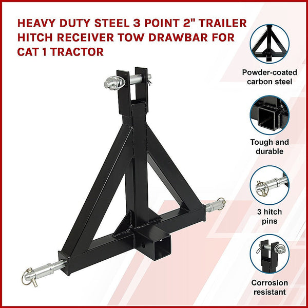 Randy & Travis Machinery Heavy Duty Steel 3 Point 2" Trailer Hitch Receiver Tow Drawbar For Cat 1 Tractor Tow Balls