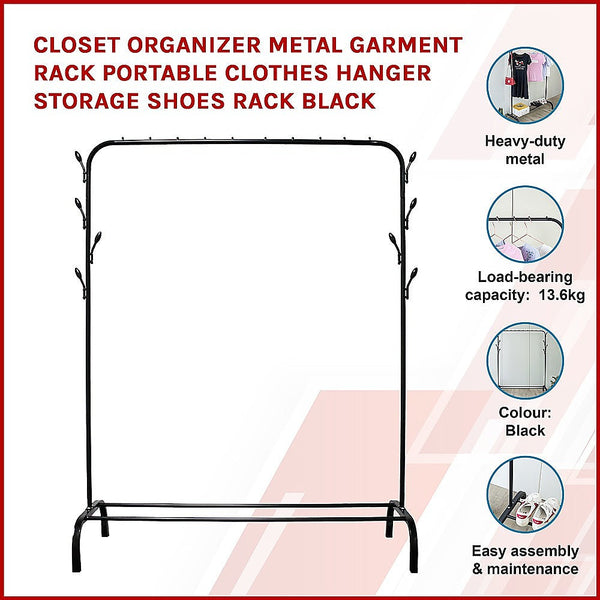 Palermo Closet Organizer Metal Garment Rack Portable Clothes Hanger Storage Shoes Black Hanging Closet Storage
