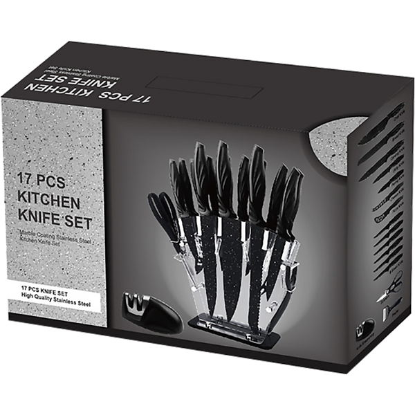 Kitchen 17 Pc Knife Set W/ Block & Sharpener Chef Bread Steak Knives