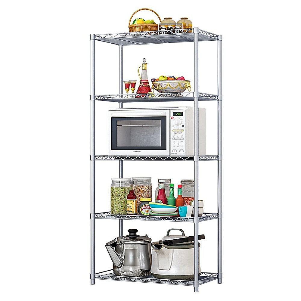 Randy & Travis Machinery 5 Tier Silver Metal Storage Rack Shelving Wire Shelf Tool Shelving & Racking Systems