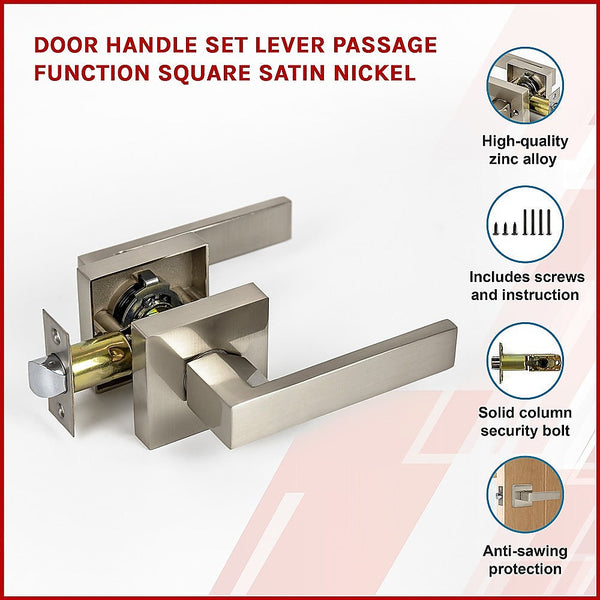 Randy & Travis Machinery Door Handle Set Lever Passage Function Square Satin Nickel Cabinet Pulls