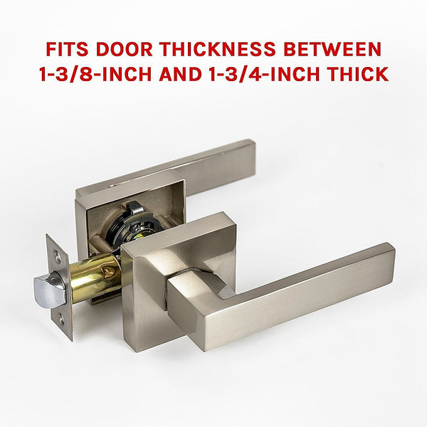 Randy & Travis Machinery Door Handle Set Lever Passage Function Square Satin Nickel Cabinet Pulls