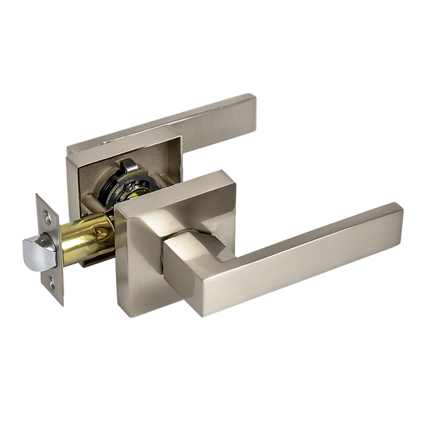 Randy & Travis Machinery Door Handle Set Lever Passage Function Square Satin Nickel Cabinet Pulls