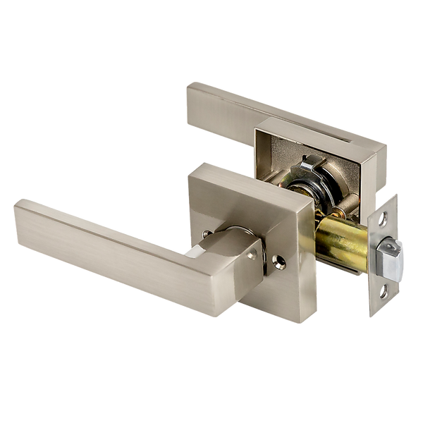 Randy & Travis Machinery Door Handle Set Lever Passage Function Square Satin Nickel Cabinet Pulls