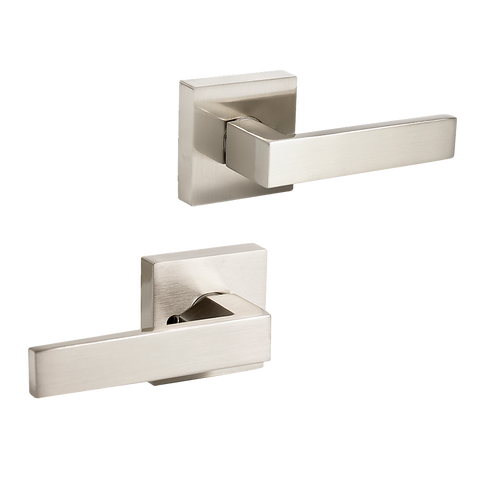 Randy & Travis Machinery Door Handle Set Lever Passage Function Square Satin Nickel Cabinet Pulls