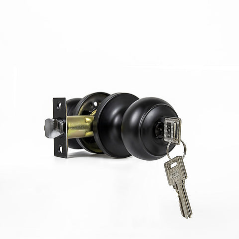 Door Handle Set Key Lock Function Round Black